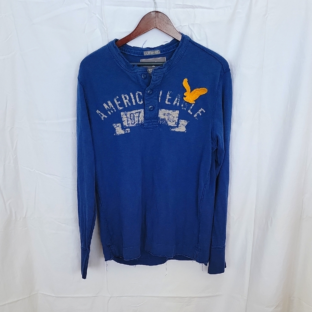 Blue Long Sleeve Henley Shirt